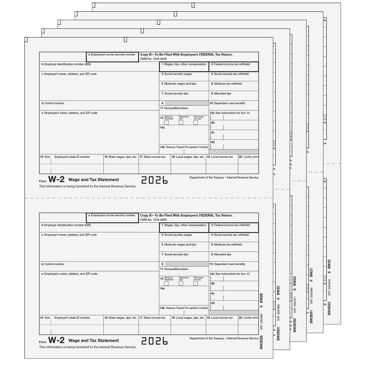 Traditional W-2 Form 5-Part E-File Set (Preprinted)