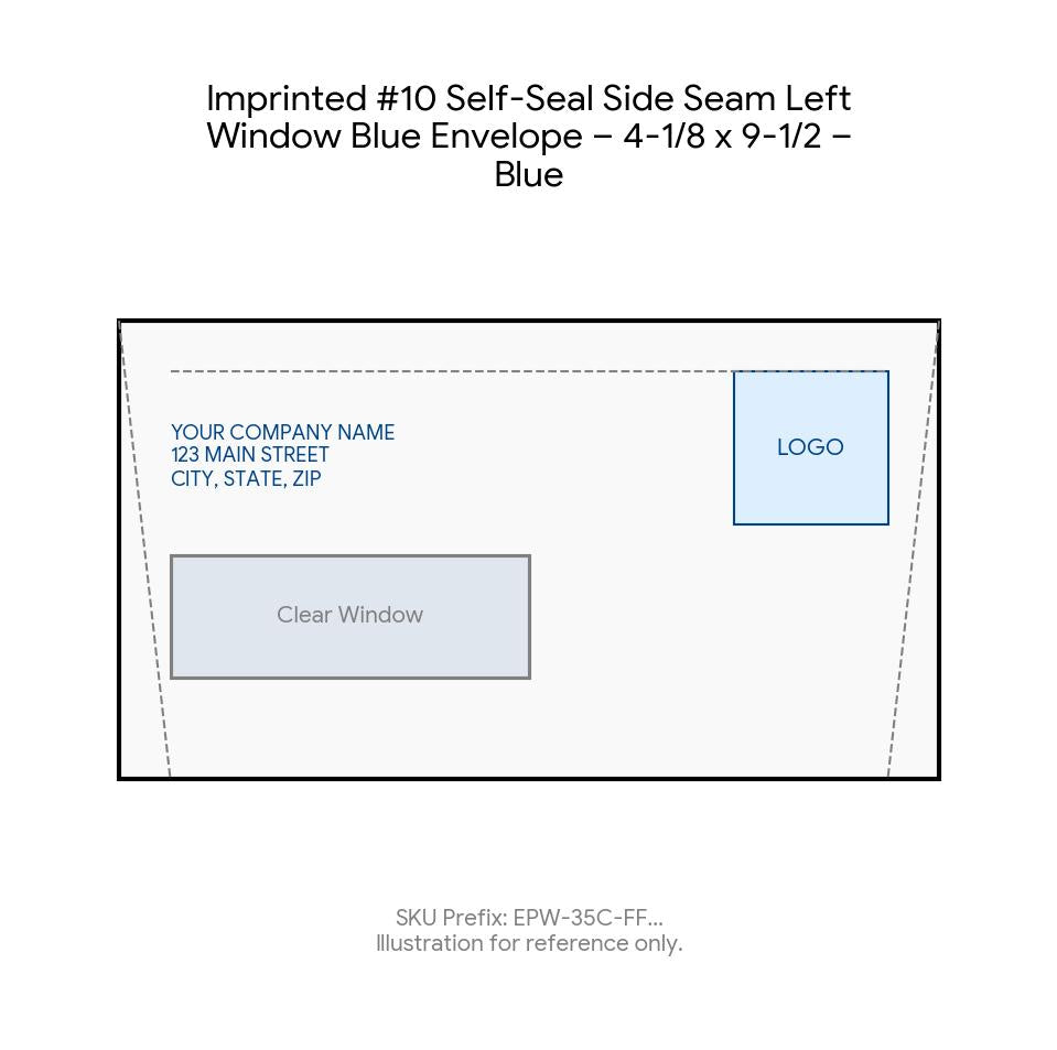 Imprinted #10 Self-Seal Side Seam Left Window Blue Envelope – 4-1/8 x 9-1/2 – Blue product image