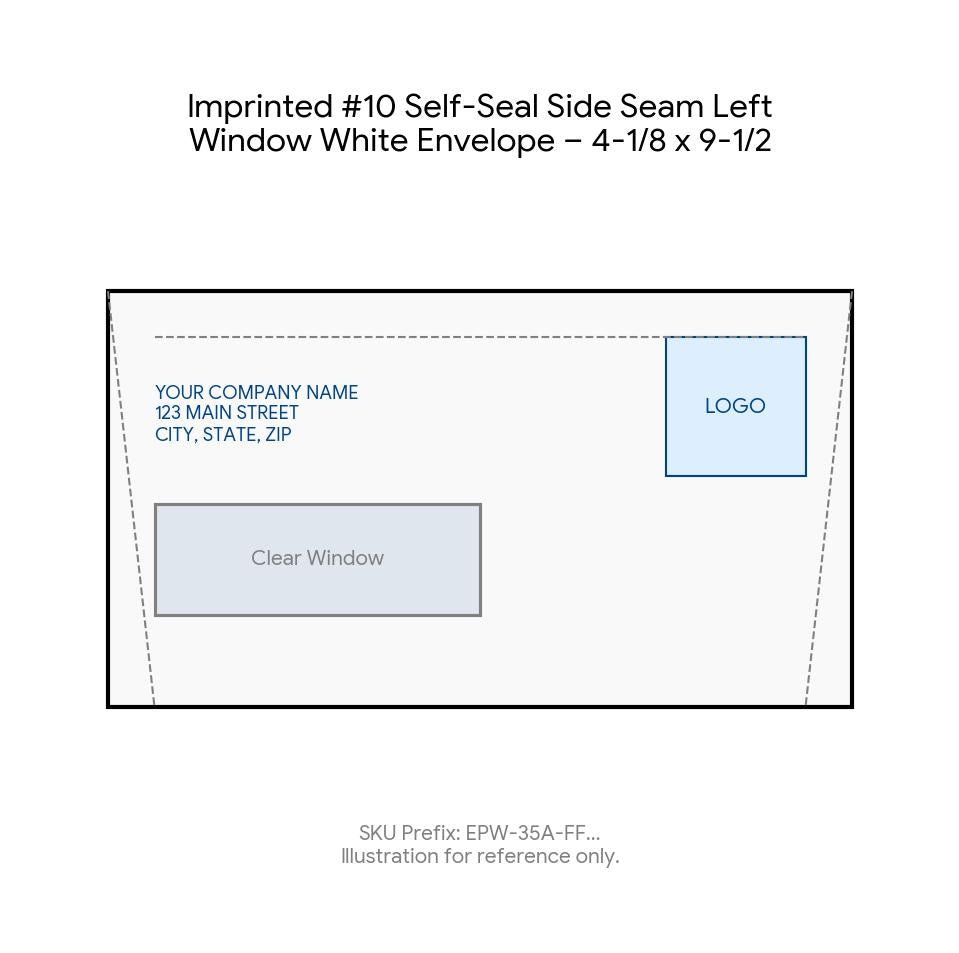 Imprinted #10 Self-Seal Side Seam Left Window White Envelope – 4-1/8 x 9-1/2 product image