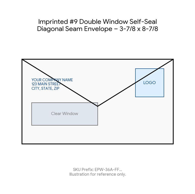 Imprinted #9 Double Window Self-Seal Diagonal Seam Envelope – 3-7/8 x 8-7/8 product image