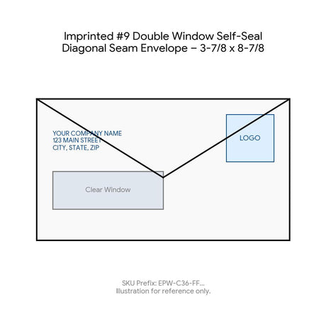 Imprinted #9 Double Window Self-Seal Diagonal Seam Envelope – 3-7/8 x 8-7/8 product image