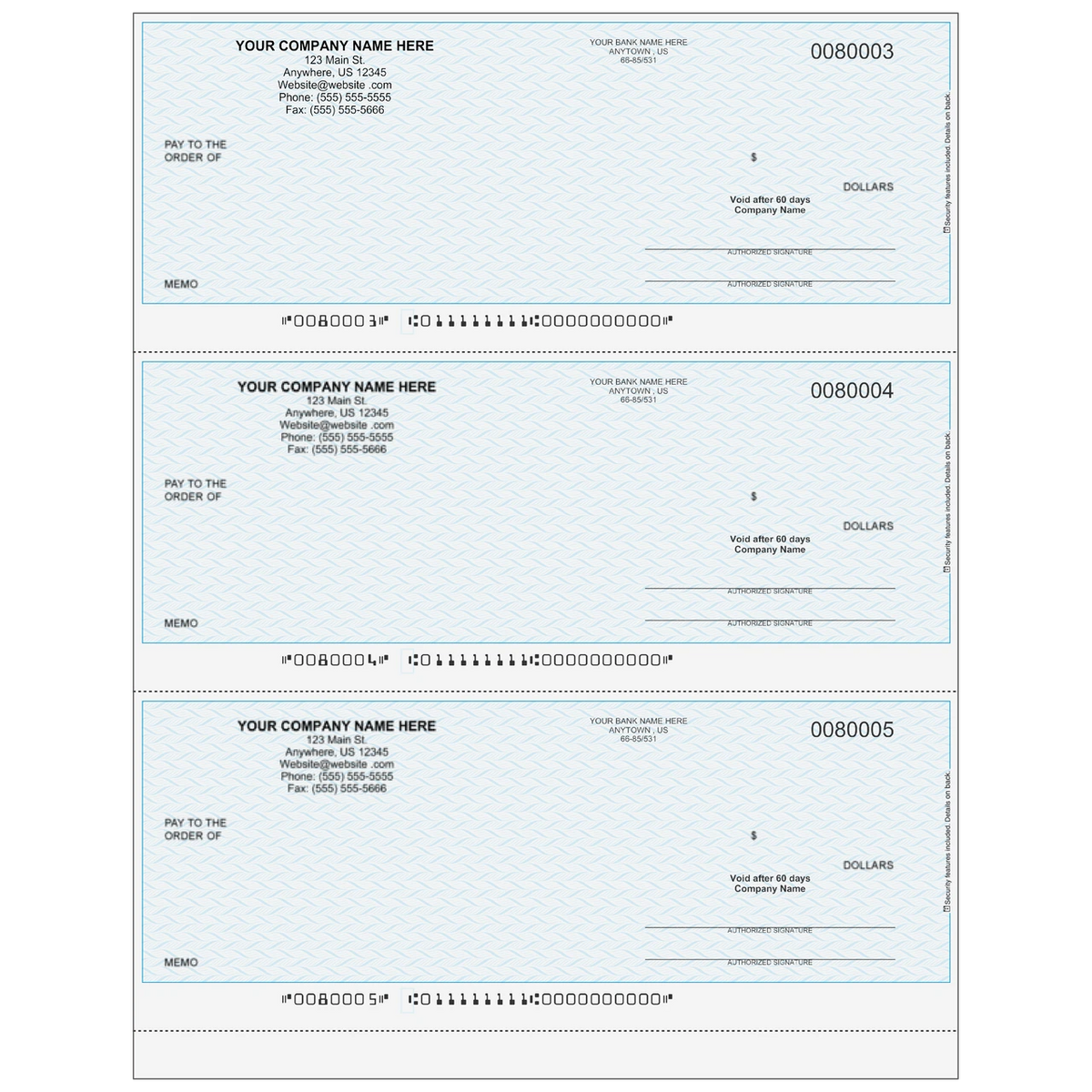 Herringbone Imprinted Business Checks 3up