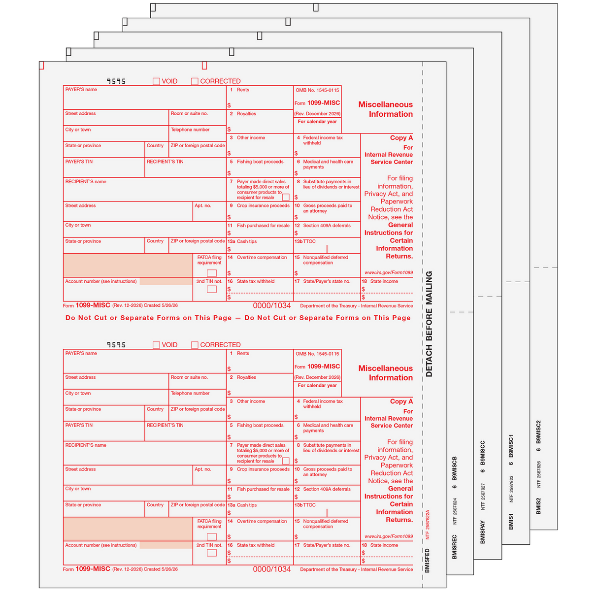 2026 1099-MISC Preprinted Set - 5 Part