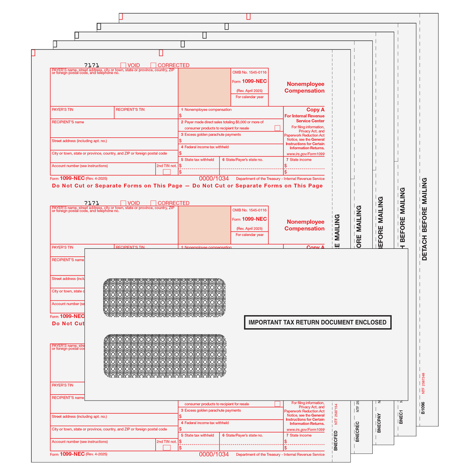 1099-NEC Preprinted 4-Part Kit (with Moisture Seal Envelopes) - 10 Quantity