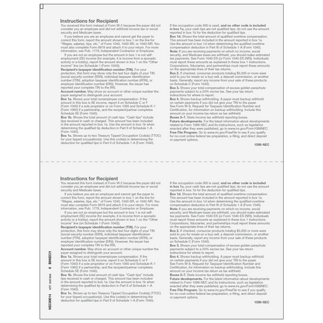 2026 1099 2-Up Blank Laser Paper with 1099-NEC Instructions on Both Panels
