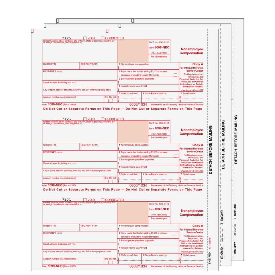 1099 Non-Employee Compensation - 3-part Set (Preprinted) - 25 Qty