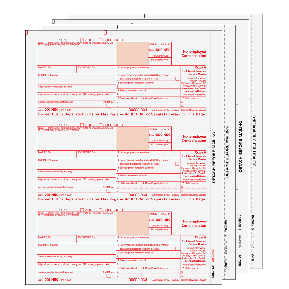 1099 Non-Employee Compensation - 4-part Set (Preprinted) - 25 Qty