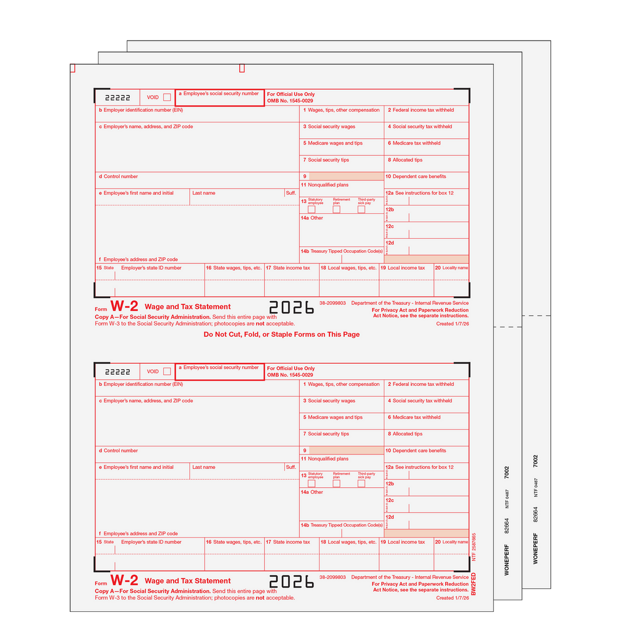 Traditional W-2 Form 4-Part Blank Laser Set with Instructions