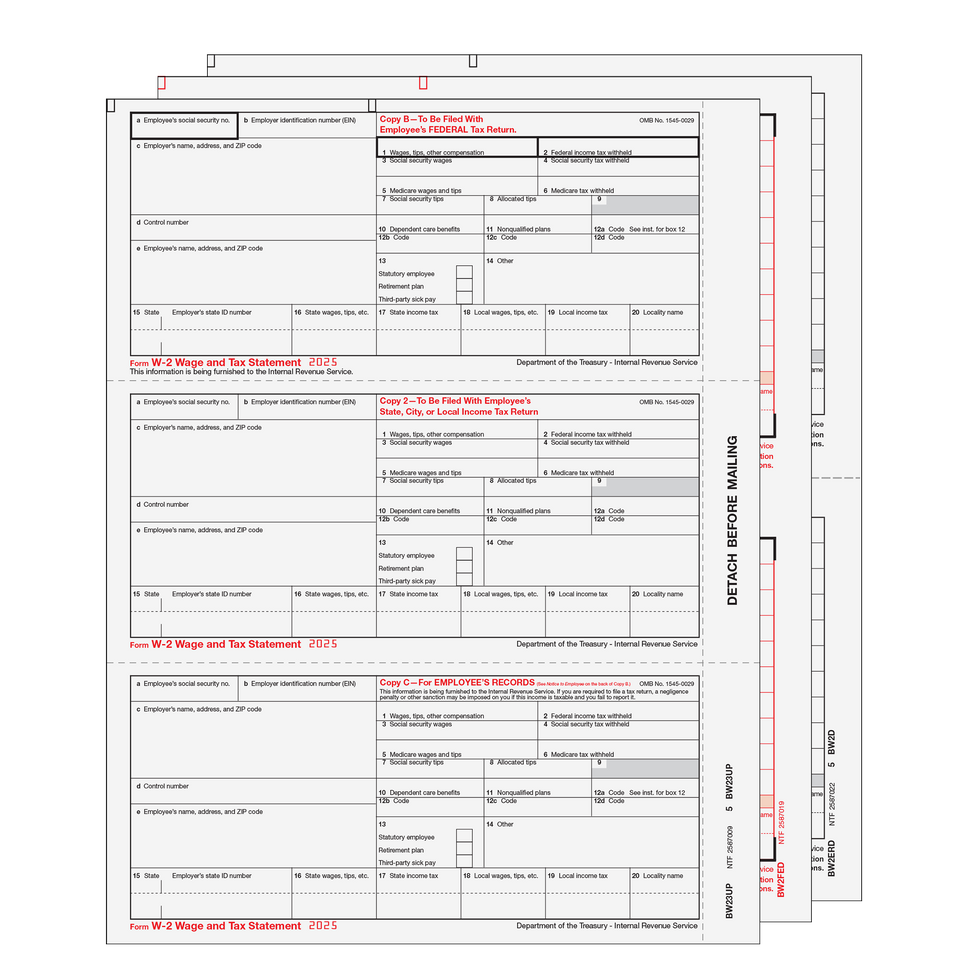 Condensed W-2 Form 4-Part Set (Preprinted)