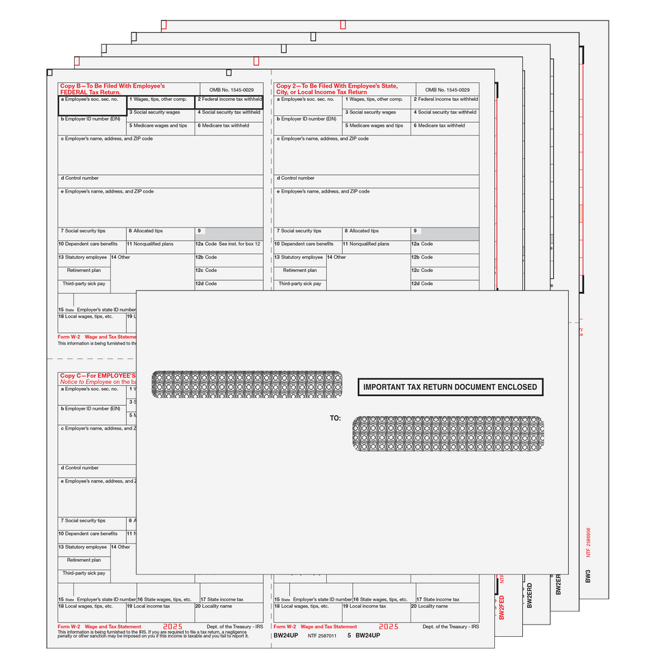 4up W-2 Preprinted 6-Part Kit (with Moisture Seal Envelopes) - 50 Quantity