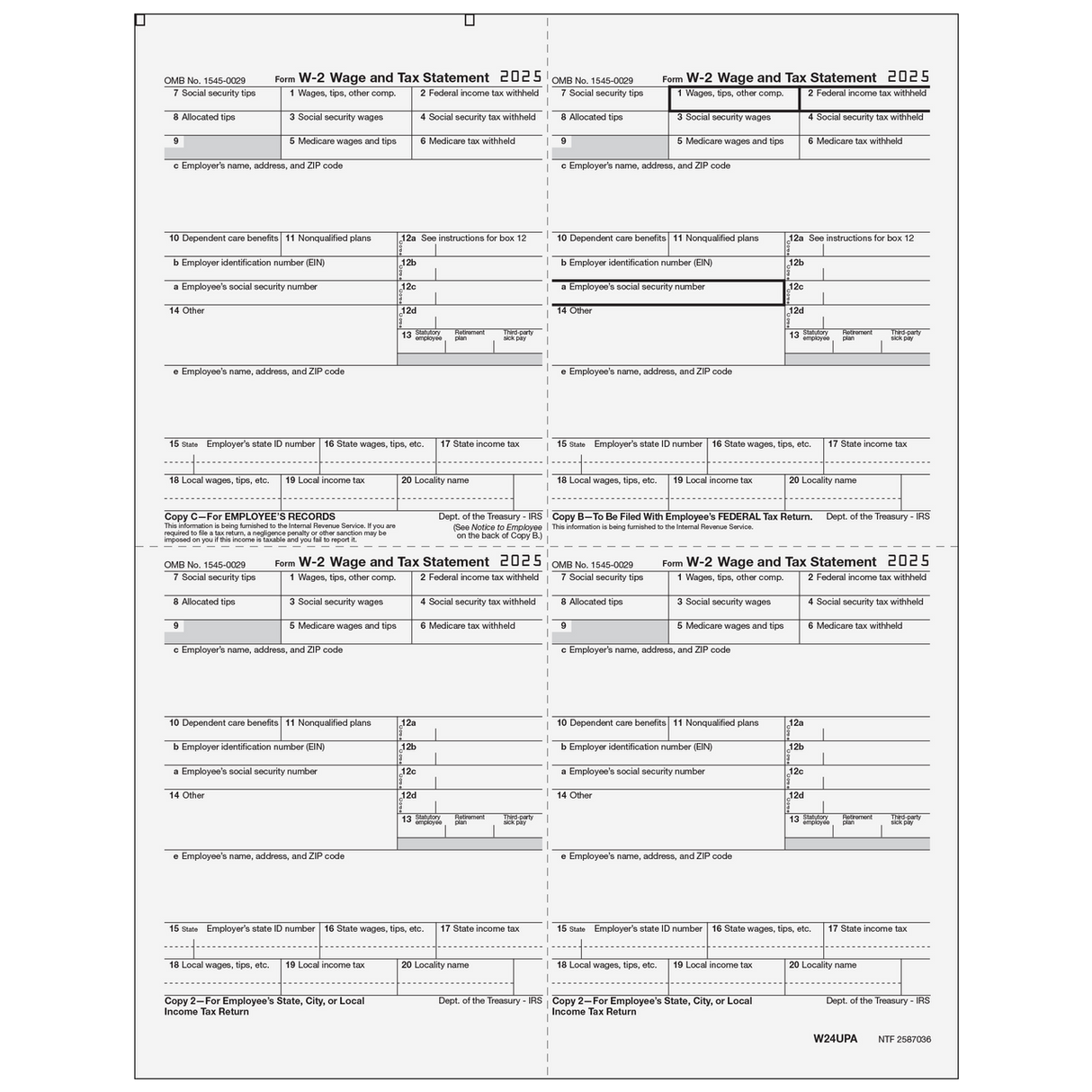 W2 4up Quadrant Employee Copies C/B/2/2