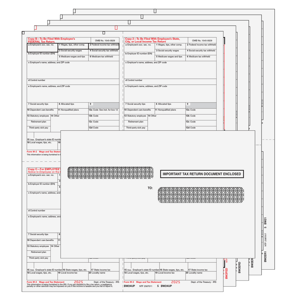 4up Quadrant W-2 Form 8-part Kit - (with Self Seal Envelopes)