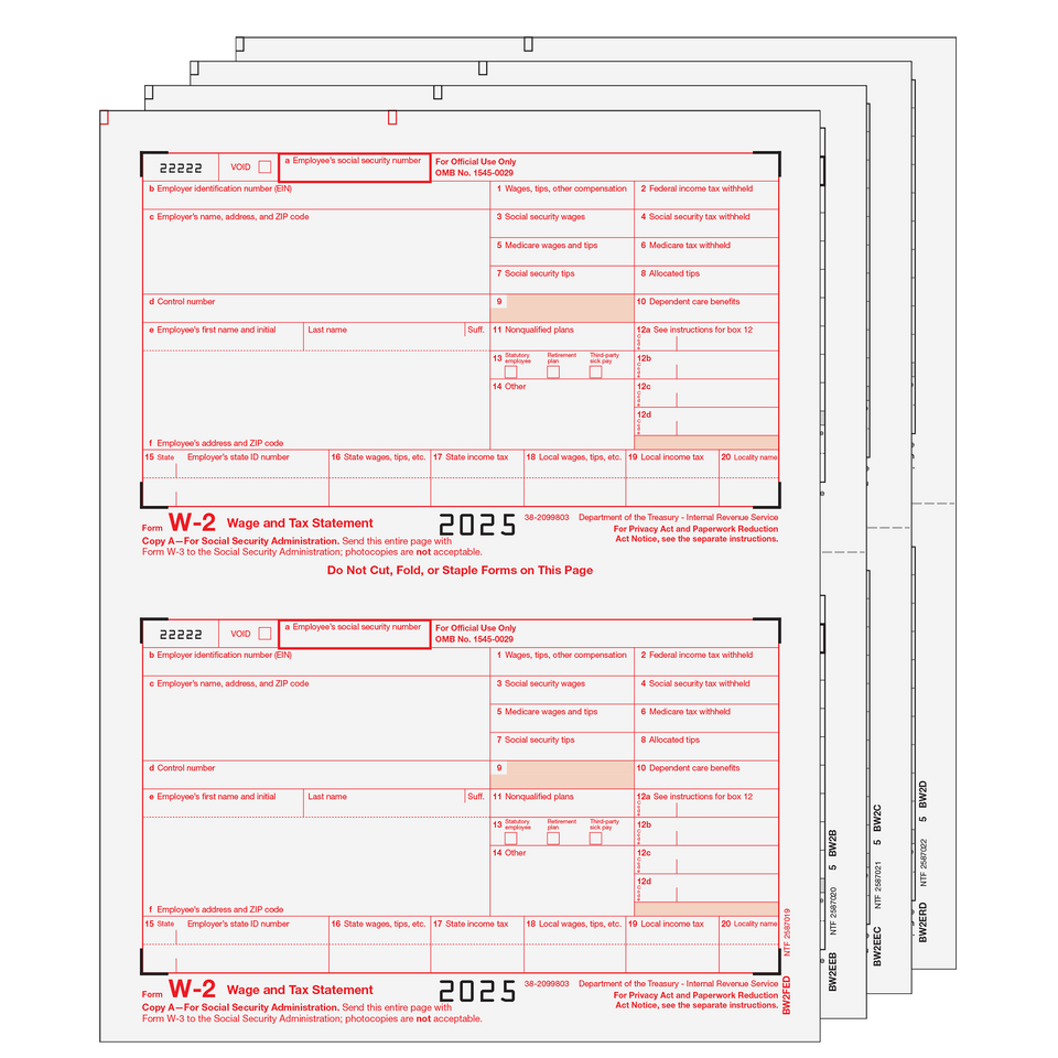 Traditional W-2 Form 4-part Set (Preprinted)