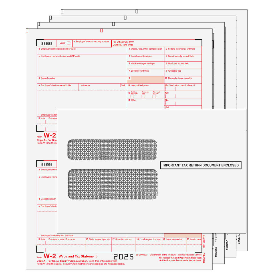 Traditional W-2 Form Preprinted 4-part Kit (with Self Seal Envelopes)