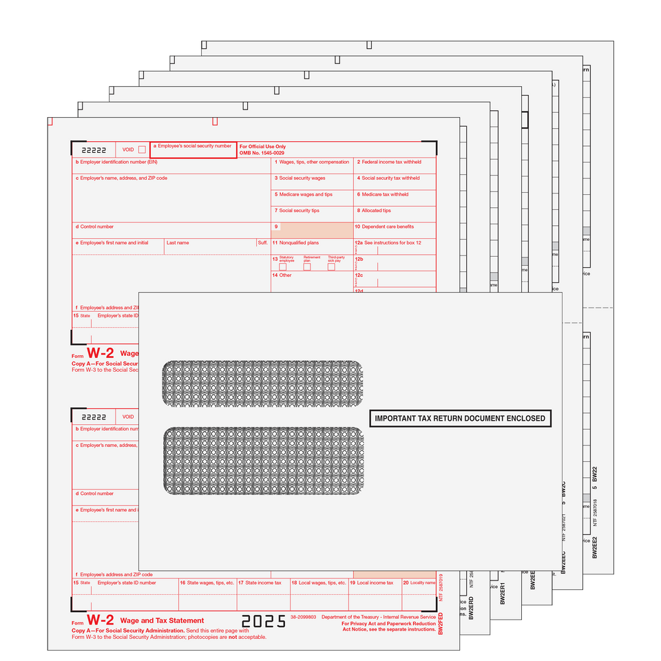Traditional W-2 Form Preprinted 6-part Kit (with Moisture Seal Envelopes)