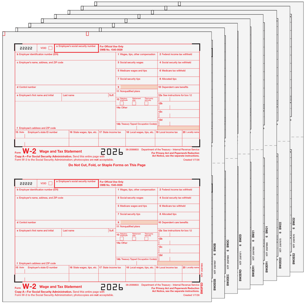 Traditional W-2 Form 8-Part Set (Preprinted)