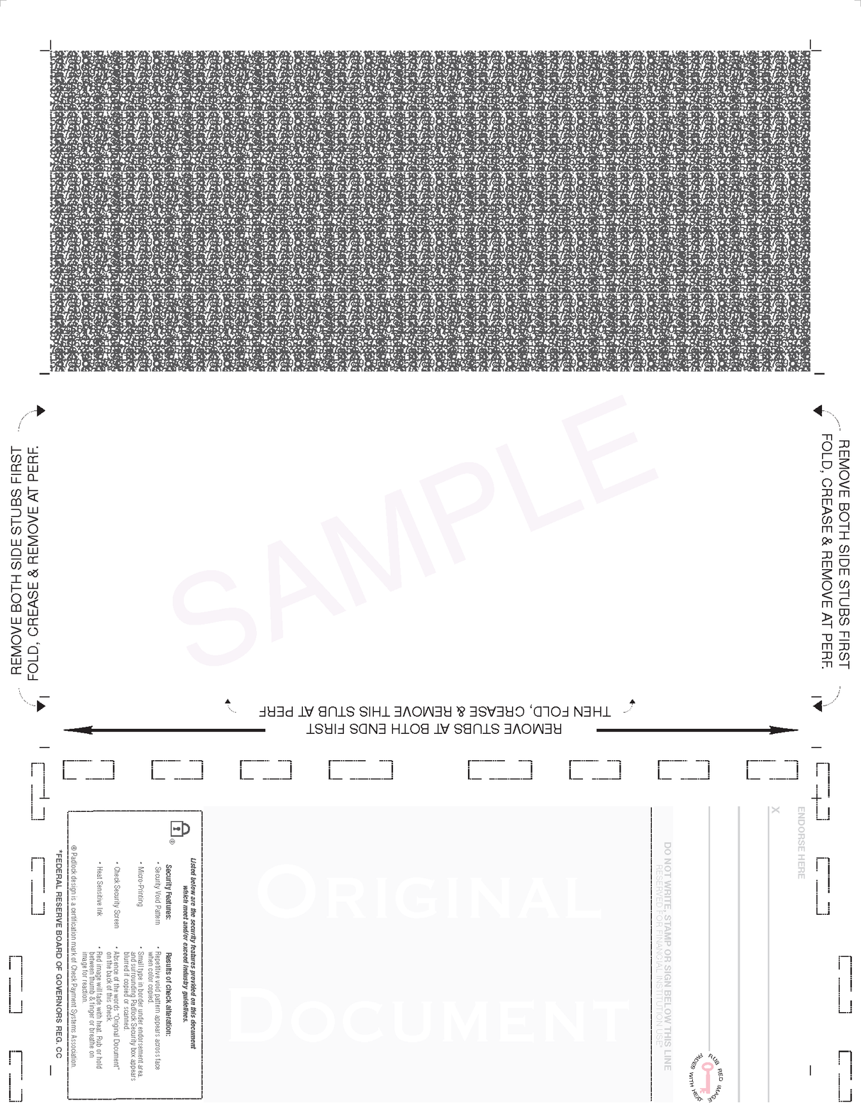 Basic Check, Void Pantograph Blue – Blue 281 C-Fold Blank Pressure Seal Checks – 8½ × 11