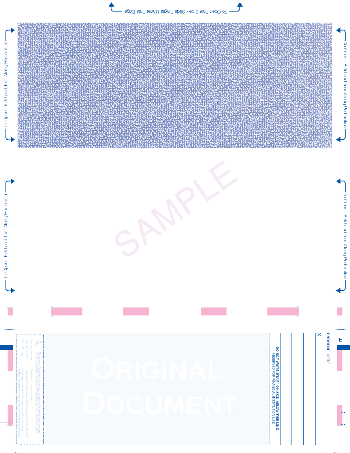 Window Check with One Blue Blockout – Reflex Blue C-Fold Blank Pressure Seal Checks – 8½ × 11