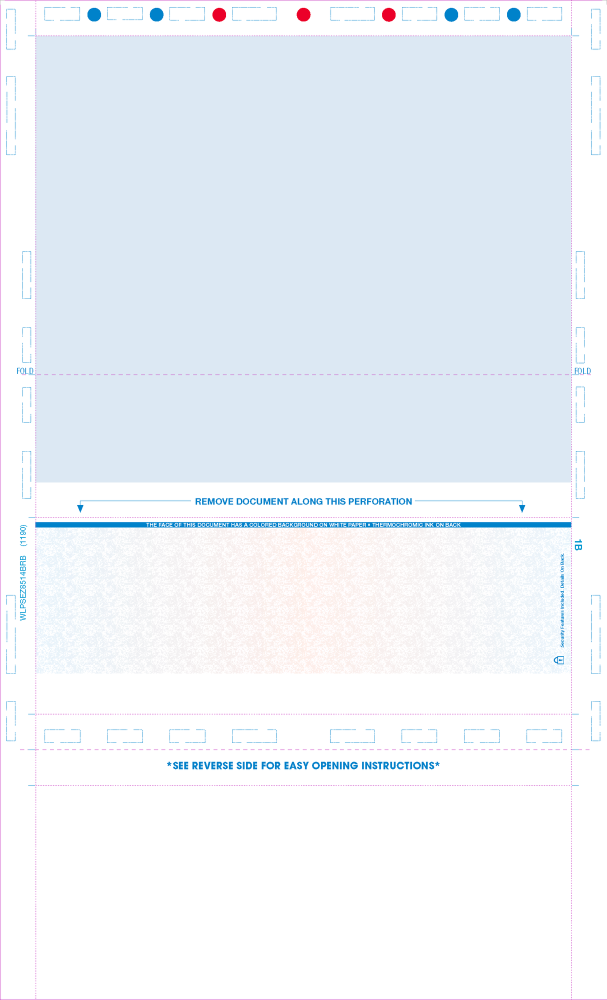 Void Prismatic Pantograph Check – Blue / Red / Blue EZ-Fold Blank Pressure Seal Checks – 8½ × 14