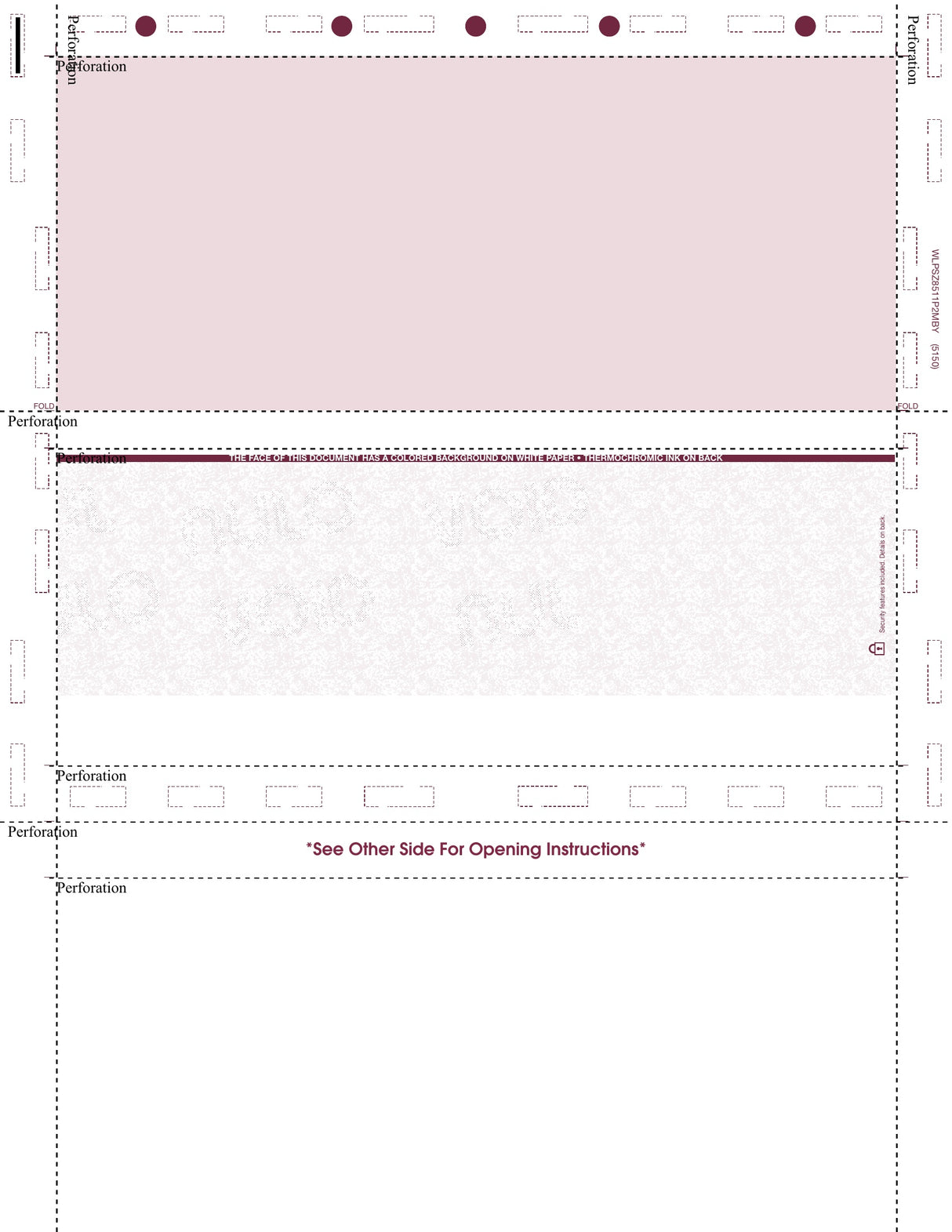 Print-to-Mail Check – Burgundy 209 Z-Fold Blank Pressure Seal Checks – 8½ × 11